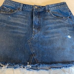 Reformation Retooled Denim Jean Skirt Button Down Raw Hem Distressed SZ 31 Boho